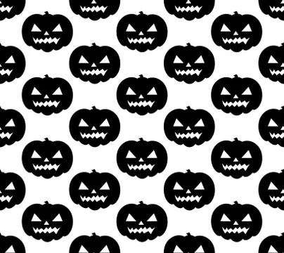 Halloween pumpkin seamless pattern. Scary black silhouette repeating texture Stock Illustration