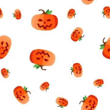 Halloween Pumpkin Seamless Pattern Vector. Evil Orange Face. Cute Graphic Illustrazione stock