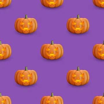 Halloween Pumpkin Seamless Pattern, Vector Illustration. Orange Pumpkin wit.. イラスト素材