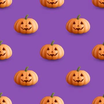 Halloween Pumpkin Seamless Pattern, Vector Illustration. Orange Pumpkin with Stock Illustration
