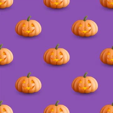 Halloween Pumpkin Seamless Pattern, Vector Illustration. Orange Pumpkin with Stock Illustration