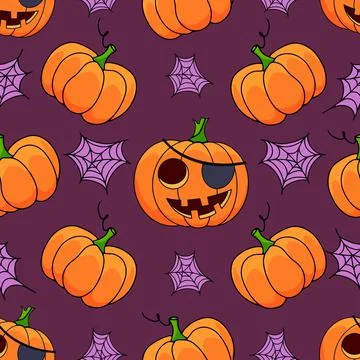 Halloween pumpkin seamless pattern on violet background. Cute halloween pumpkin Stock Illustration