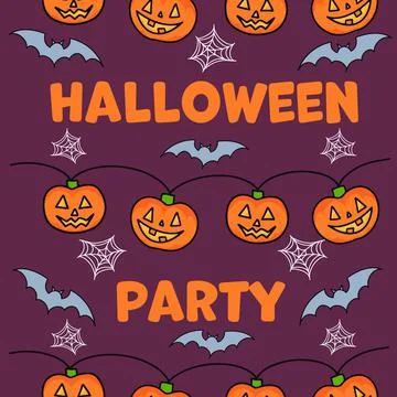 Halloween pumpkin seamless pattern on violet background. Cute halloween pumpkin Stock Illustration