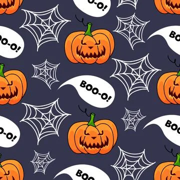 Halloween pumpkin seamless pattern on violet background. Cute halloween pumpkin Illustrazione stock