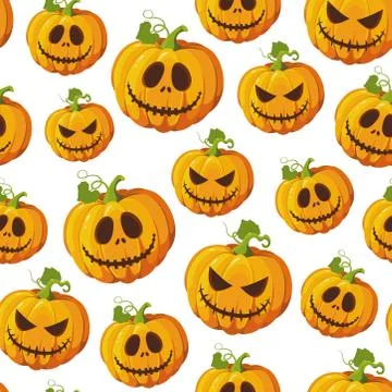 Halloween pumpkin seamless pattern on white background. Cute halloween pumpki Stock Illustration