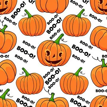 Halloween pumpkin seamless pattern on white background. Cute halloween pumpkin Stock Illustration