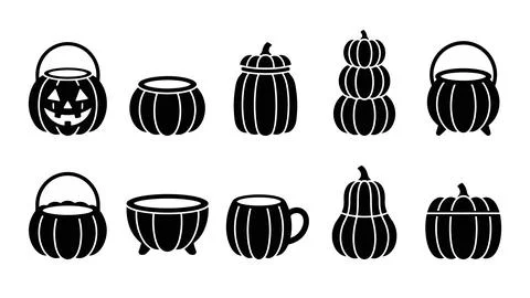 Halloween pumpkin shape containers vector icon set, black silhouette, desig.. Stock Illustration