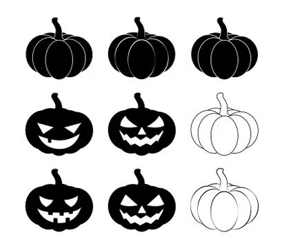 Halloween pumpkin silhouette set vector illustration, Jack O Lantern  isolate Stock Illustration