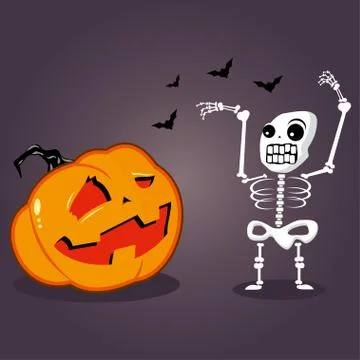 Halloween pumpkin with skeleton vector characters. Stock Illustration