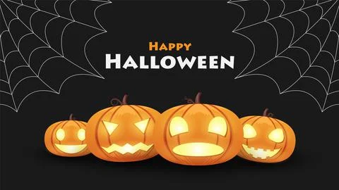 Halloween pumpkin with spider web, Background vector illustration Stock Illustration