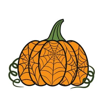 Halloween pumpkin with spider web design for greeting card, stock vector illu Stock Illustration