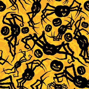 Halloween pumpkin spiders pattern Stock Illustration