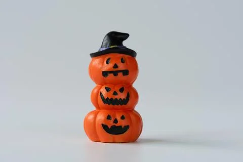 Halloween Pumpkin Stack with Witch Hat Stock Photos