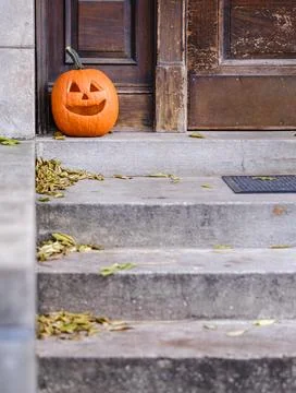 Halloween Pumpkin On A Stoop Stock Photos
