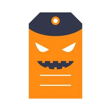Halloween pumpkin tag design with evil face Illustrazione stock