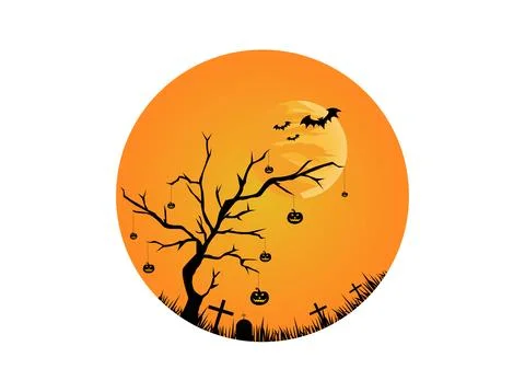 Halloween Pumpkin Tree Horror With Bat Stock Illustration