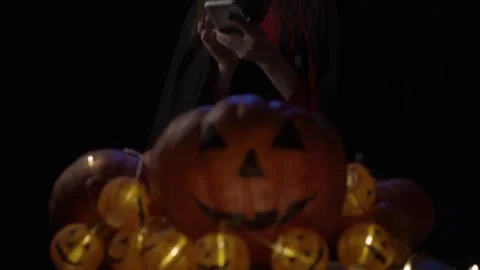 Halloween pumpkin with tree lights Stock Footage 140859434