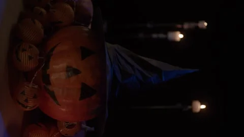 Halloween pumpkin with tree lights Stock Footage 140859504