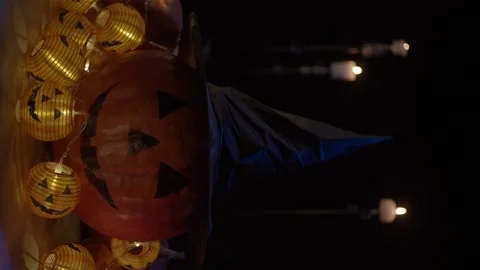 Halloween pumpkin with tree lights Video stock 140859687