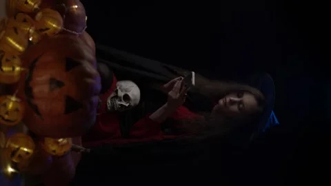 Halloween pumpkin with tree lights Stock Footage 140859751