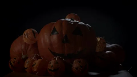 Halloween pumpkin with tree lights Stock Footage 140859765