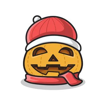 Halloween pumpkin using Christmas winter suit in cute line art illustration Stock Illustration