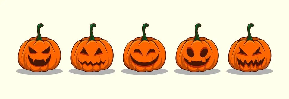 Halloween pumpkin with various expression vector illustration set Stock Illustration