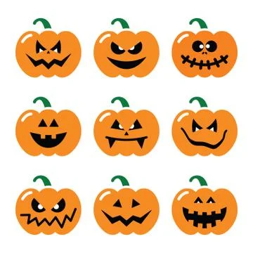 Halloween pumpkin vector icons set Stock Illustration