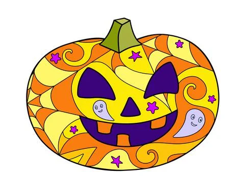 Halloween pumpkin - vector linear color illustration. Jack's lantern Stock Illustration