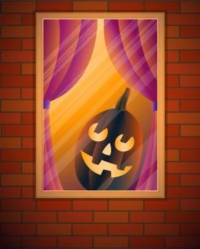 Halloween pumpkin in window. Vector illustration. Stock-Illustration