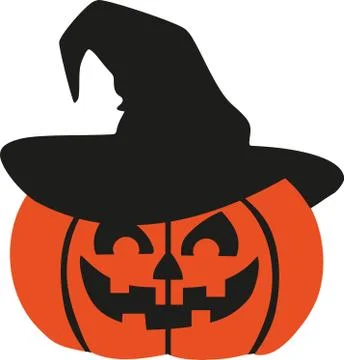Halloween pumpkin with witch hat Stock Illustration