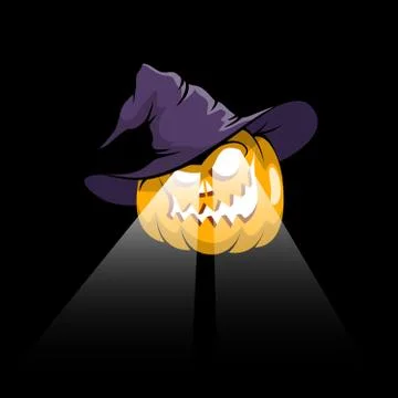 Halloween pumpkin in witch hat Stock Illustration