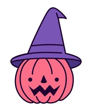 Halloween pumpkin with witch hat Stock Illustration