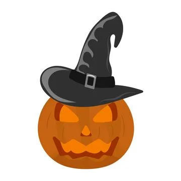Halloween Pumpkin with Witch Hat. Vector Illustration Stock Illustration