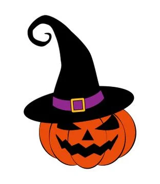 Halloween pumpkin in witches hat vector illustration, Jack O Lantern isolated Stock Illustration