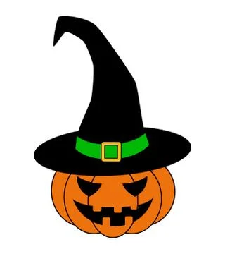 Halloween pumpkin in witches hat vector illustration, Jack O Lantern isolated Stock Illustration