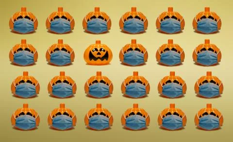 Halloween pumpkin without face mask standing out from the crowd Stock Illustration