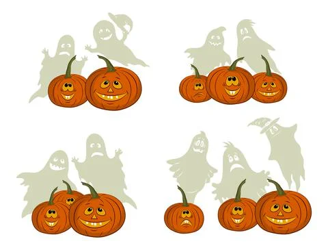 Halloween Pumpkins and Ghosts Stock-Illustration