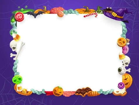 Halloween pumpkins and trick or treat sweets frame Stock Illustration