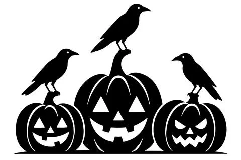 Halloween Pumpkins With Black Crows Stock Illustration