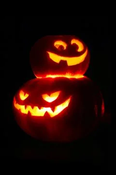Halloween pumpkins on black 库存照片