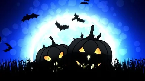 Halloween Pumpkins in Blue Background Stock Footage 79791823