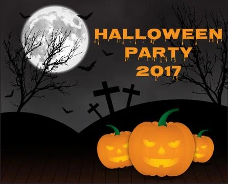 Halloween pumpkins on blue Moon background 库存插图