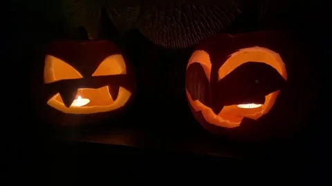 Halloween Pumpkins with candles Stock Footage 234458986