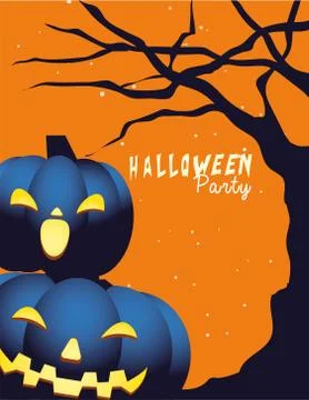 Halloween pumpkins cartoons at tree vector design Stock Illustration