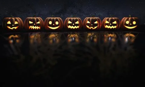 Halloween Pumpkins faces. 3d rendering. Elements of this image furnished by.. Stock Illustration