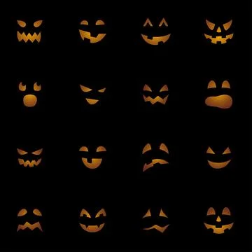 Halloween pumpkins faces on black background Stock Illustration