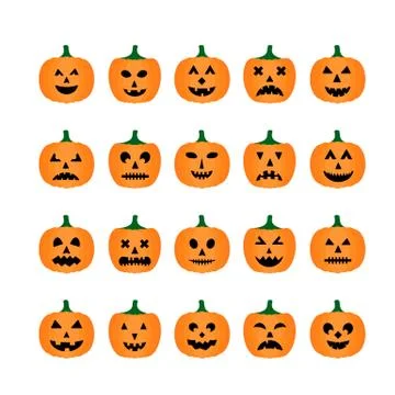 Halloween Pumpkins Faces icon set. Cute cartoon Jack-o -Lantern s isolated on Stock Illustration