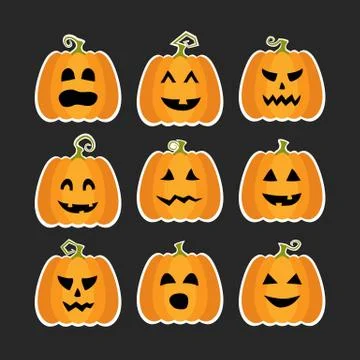 Halloween pumpkins flat stikers set Stock Illustration