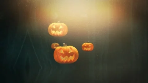 Halloween Pumpkins Floating in the Night Sky. Stock Footage 318467919